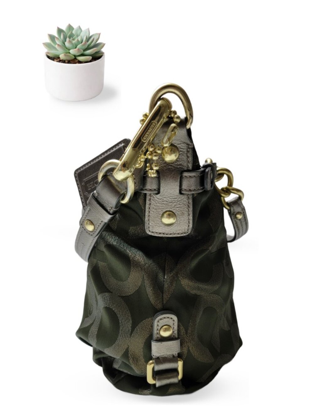 Coach Op Art Brooke Metallic Olive Signature Logo Print Shoulder Bag - Picture 4 of 7